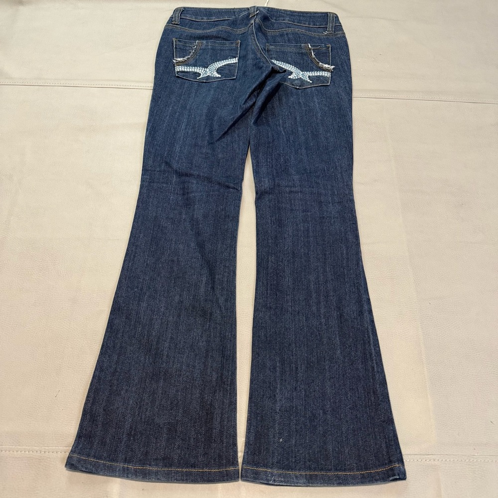 VTG Y2K Farlow Jean‎ Flare Wide Baggy Women Embroidered Eagle Blue Denim 4-4969